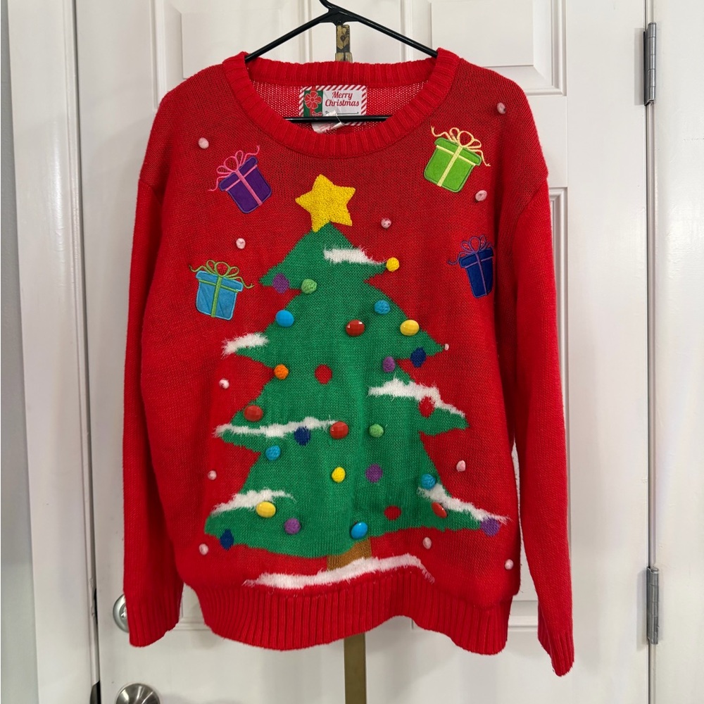 Christopher & Banks Festive Red Sweater with Christmas Tree